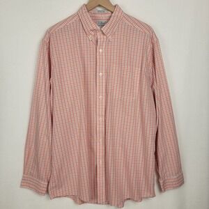 L.L. Bean Men's Coral White Plaid Long Sleeve Button Down Shirt Size Large Reg